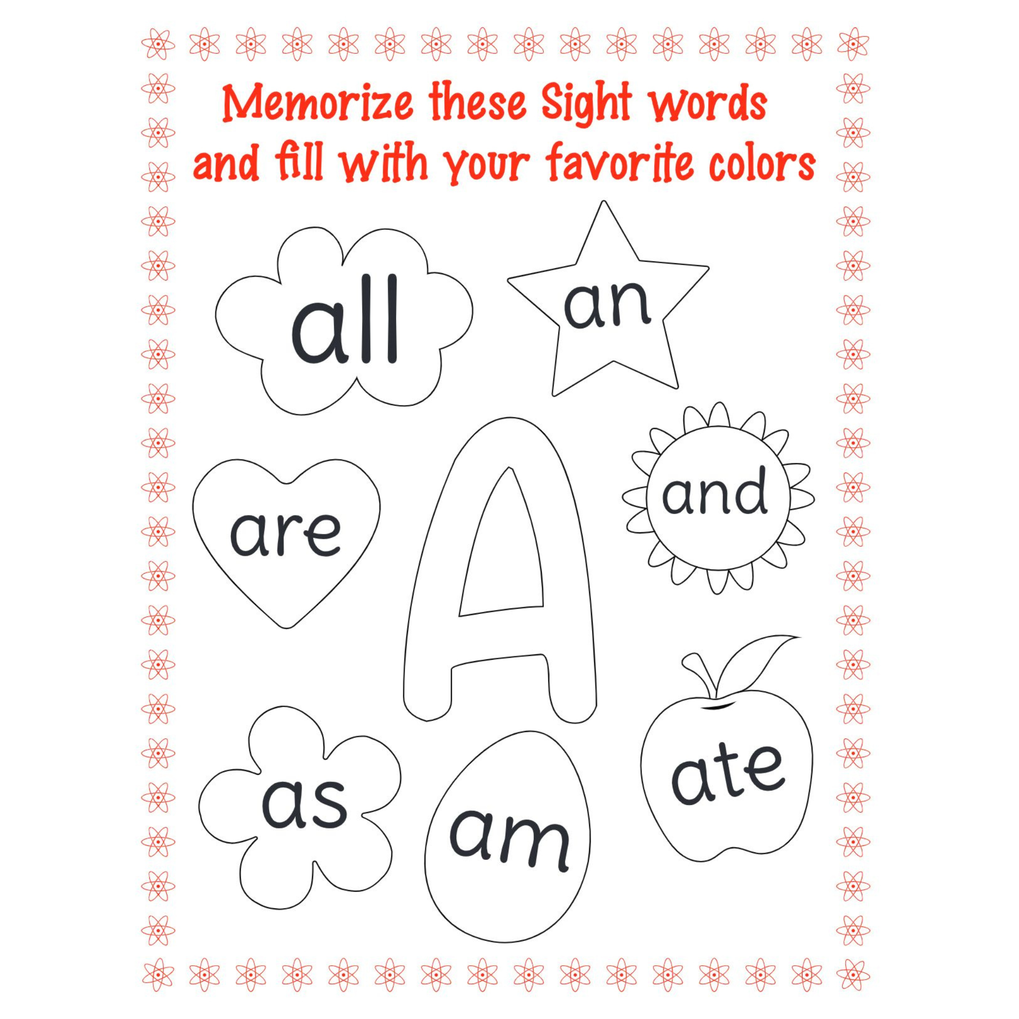 Sight Words Alphabet Coloring Pages