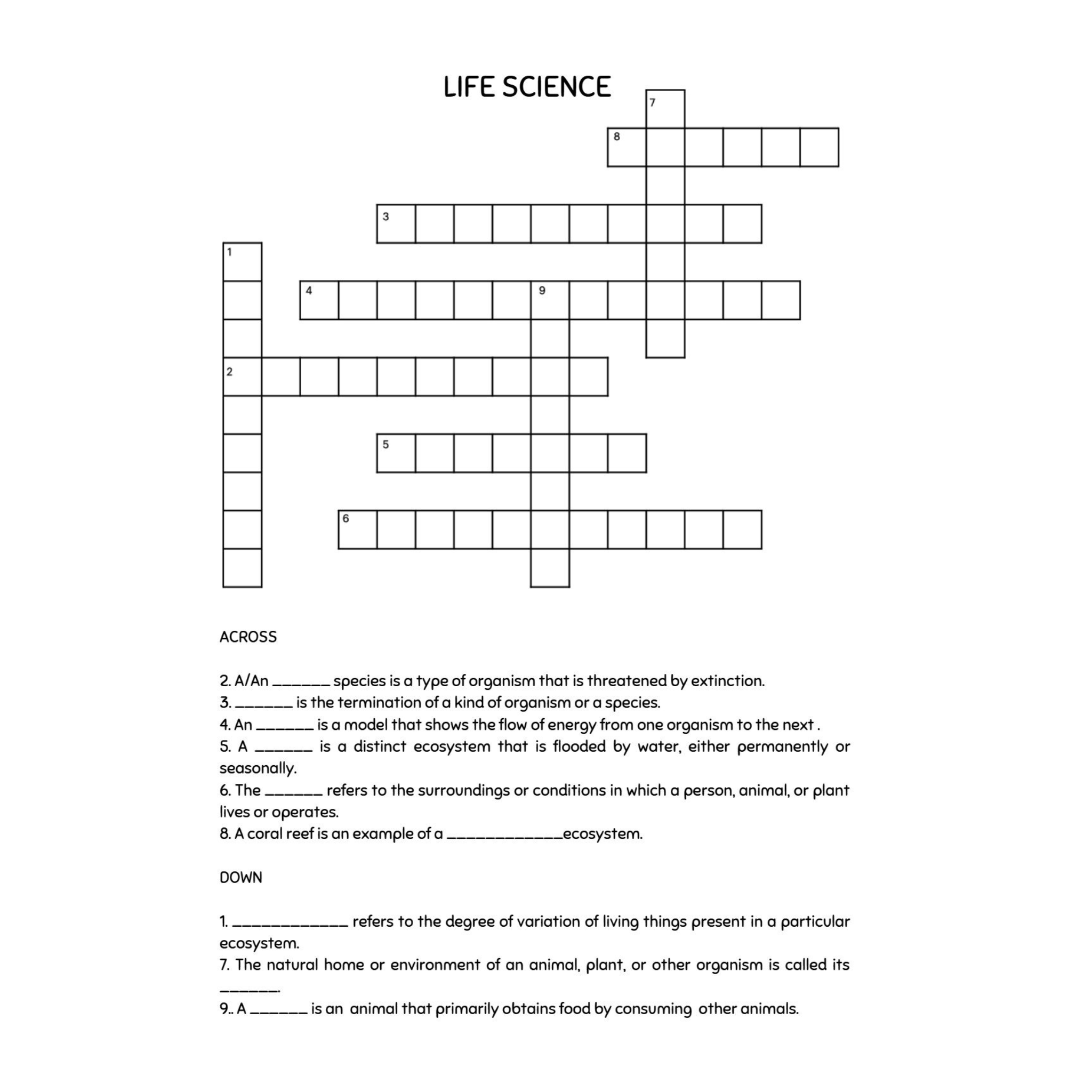 4th Grade Science Crossword Puzzles 0771