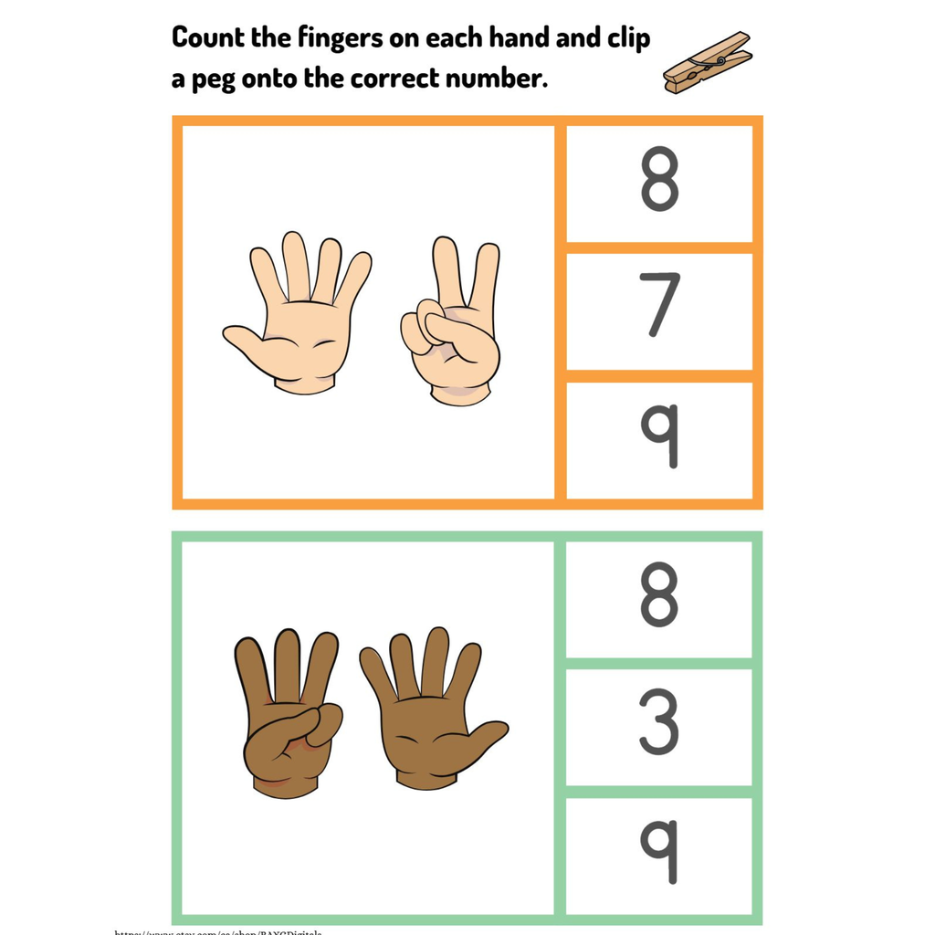 Finger Counting Clip Card Worksheets