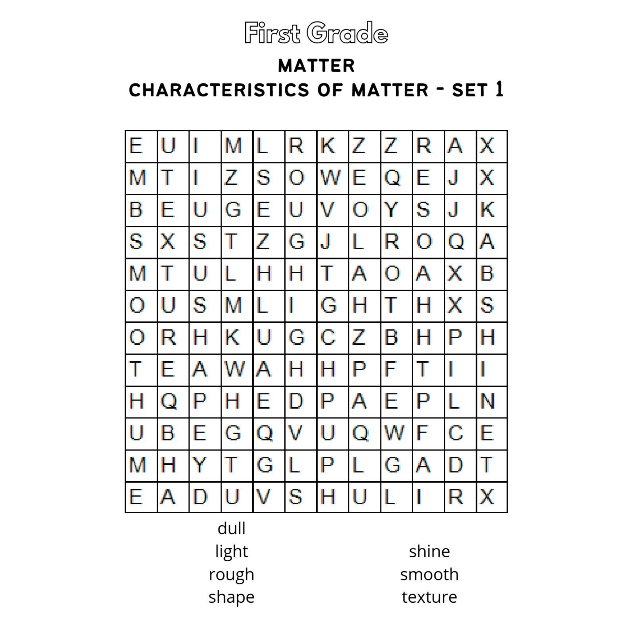 Matter Word Search Worksheets