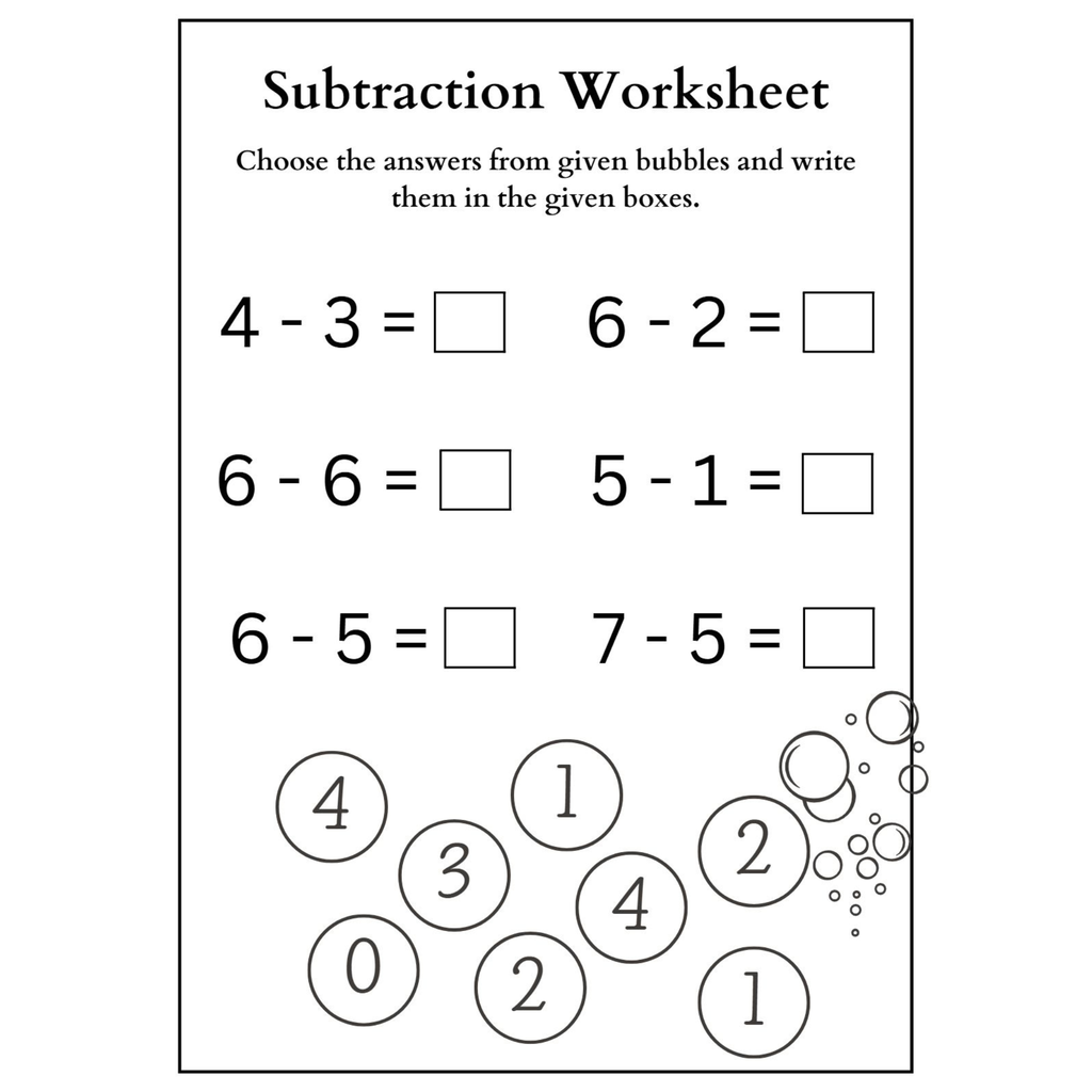 Subtraction Choose the Answer Worksheets