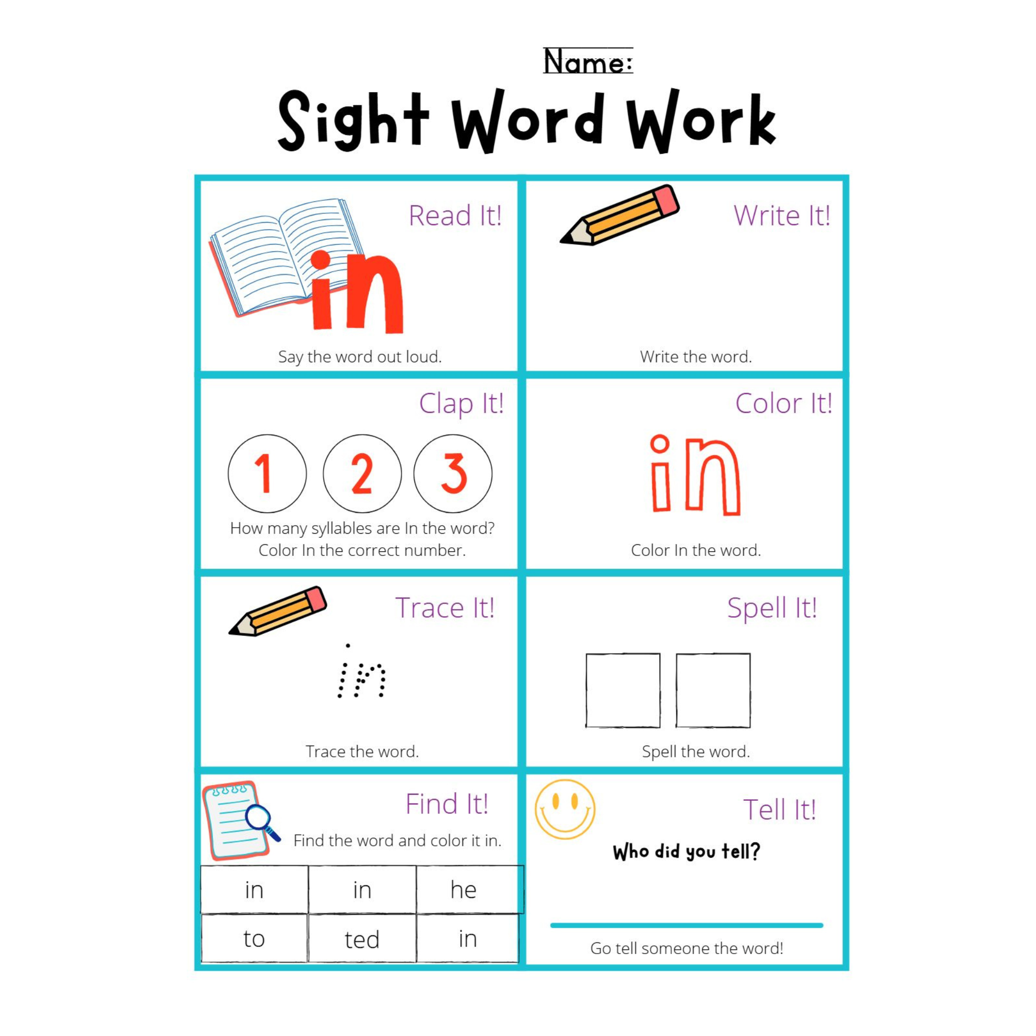 Sight Word Work Worksheets