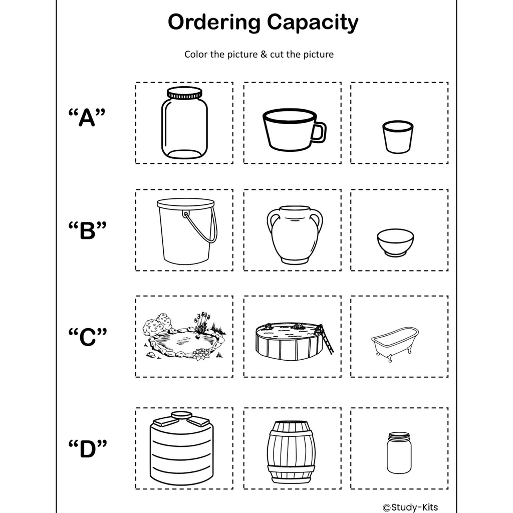 Measurement Capacity Sorting Worksheets