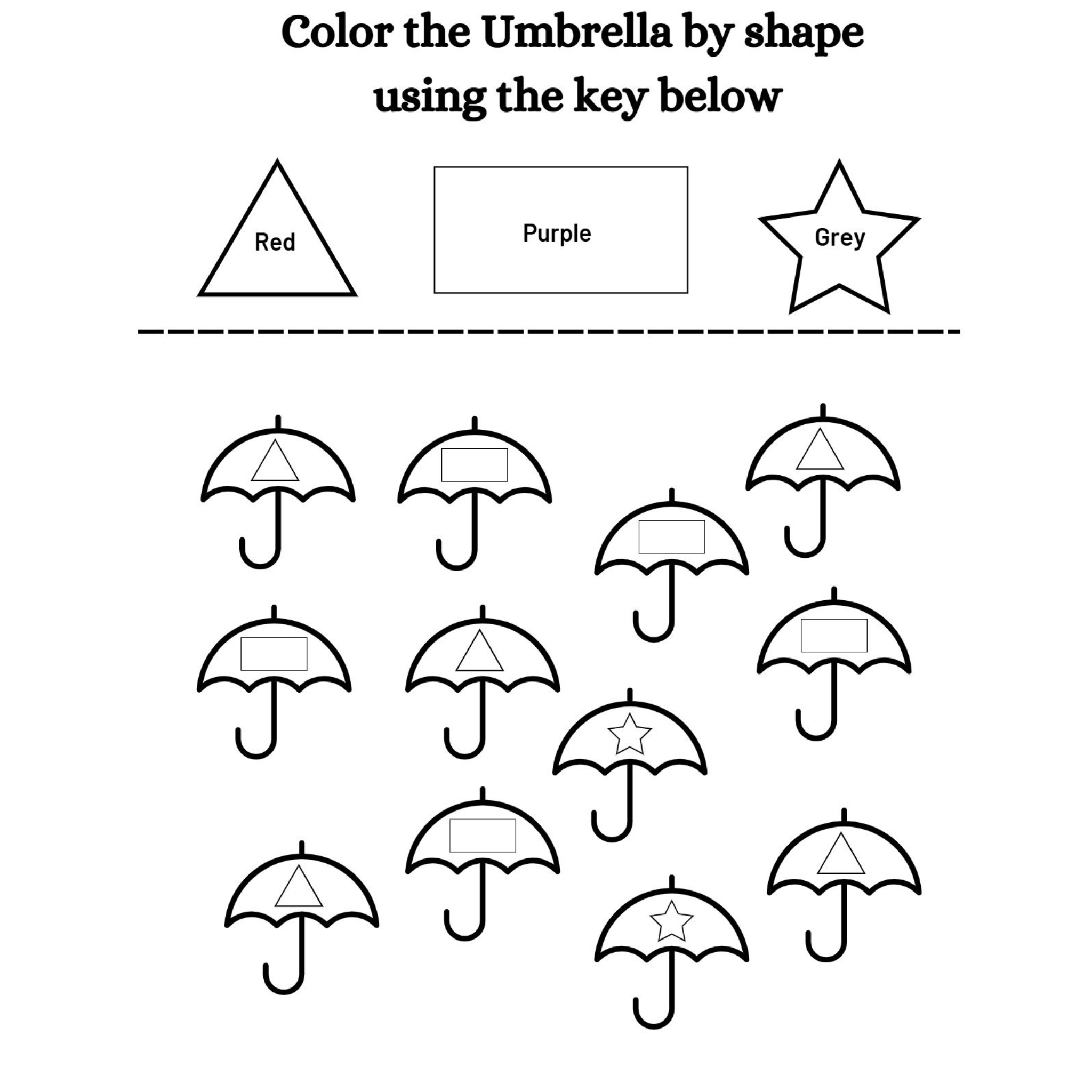 Color Shapes by Key Worksheets