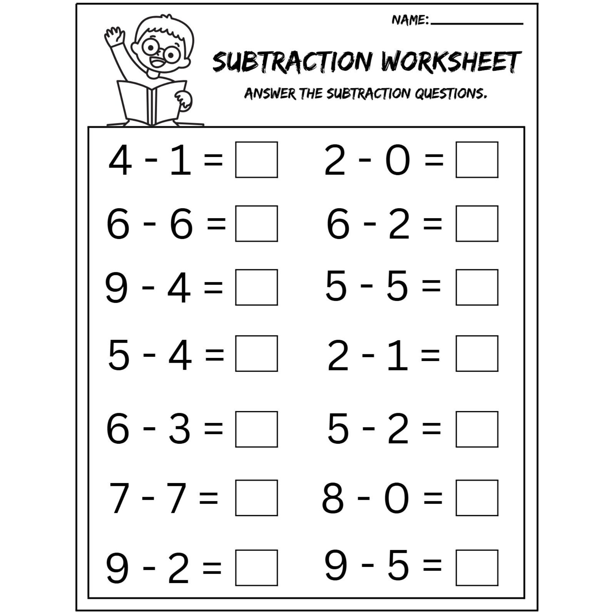 Subtraction Question Practice Worksheets