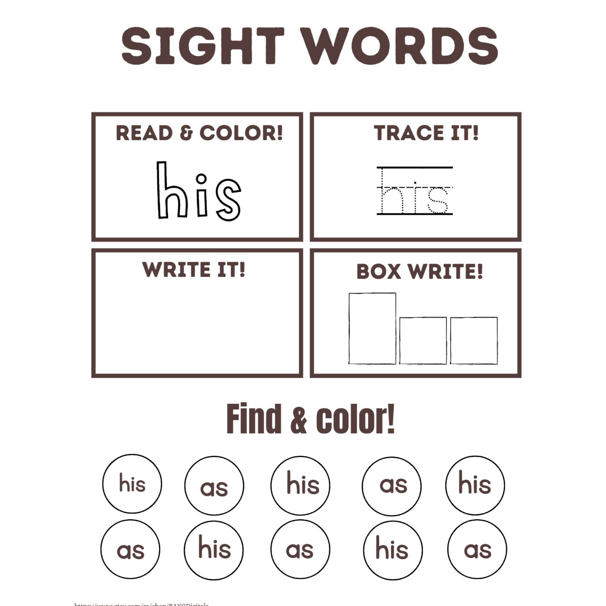 Sight Words Read Trace Write Worksheets