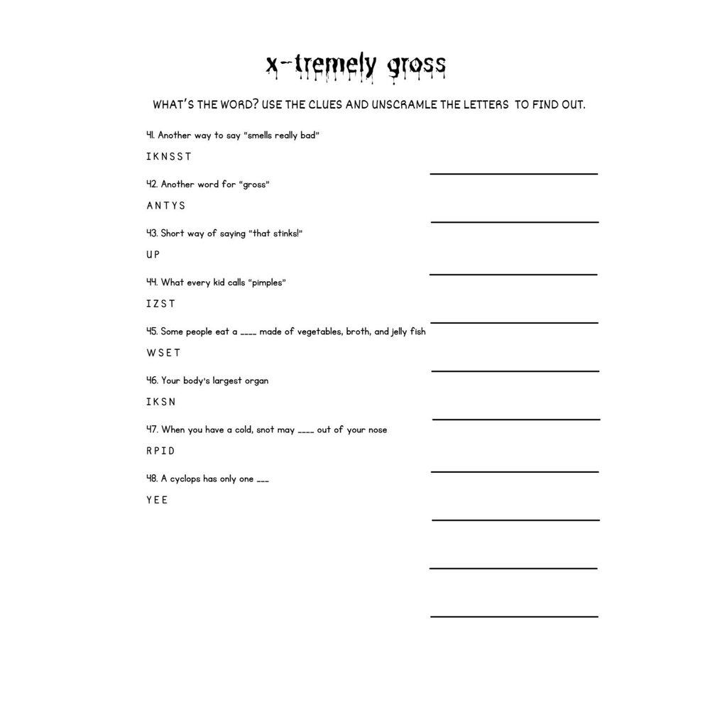 Gross Facts Human Body Unscramble Worksheets