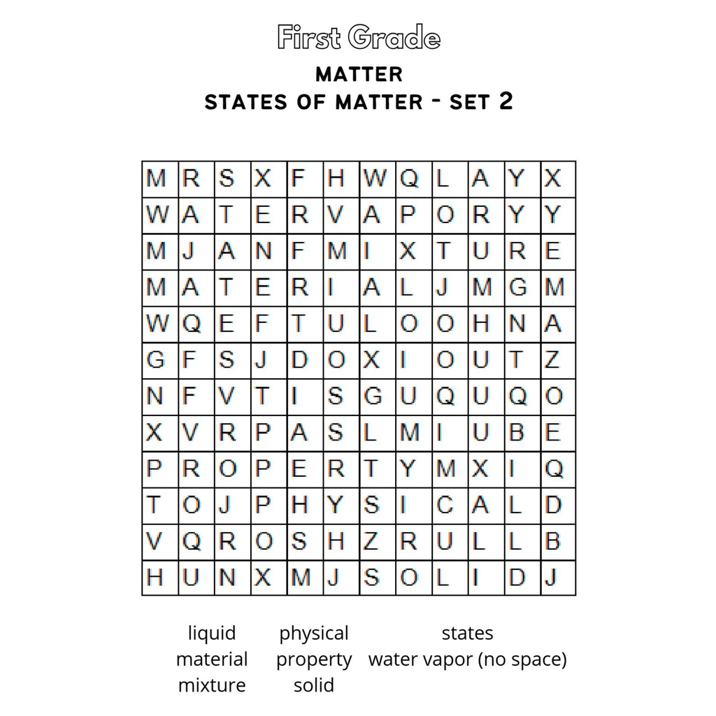 Matter Word Search Worksheets