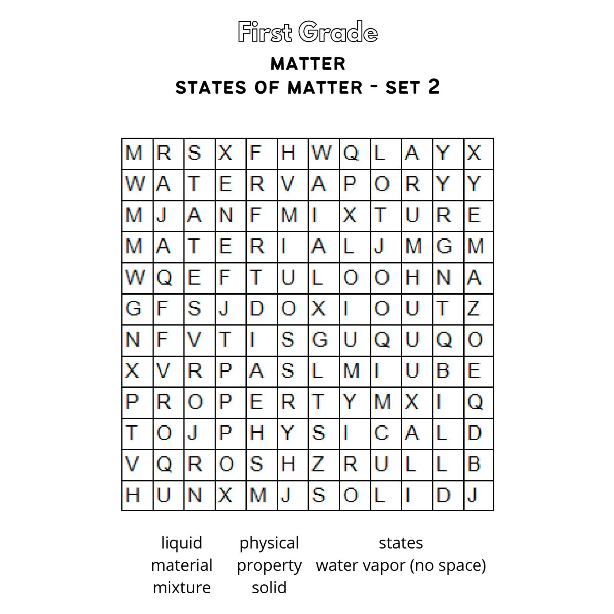 Matter Word Search Worksheets