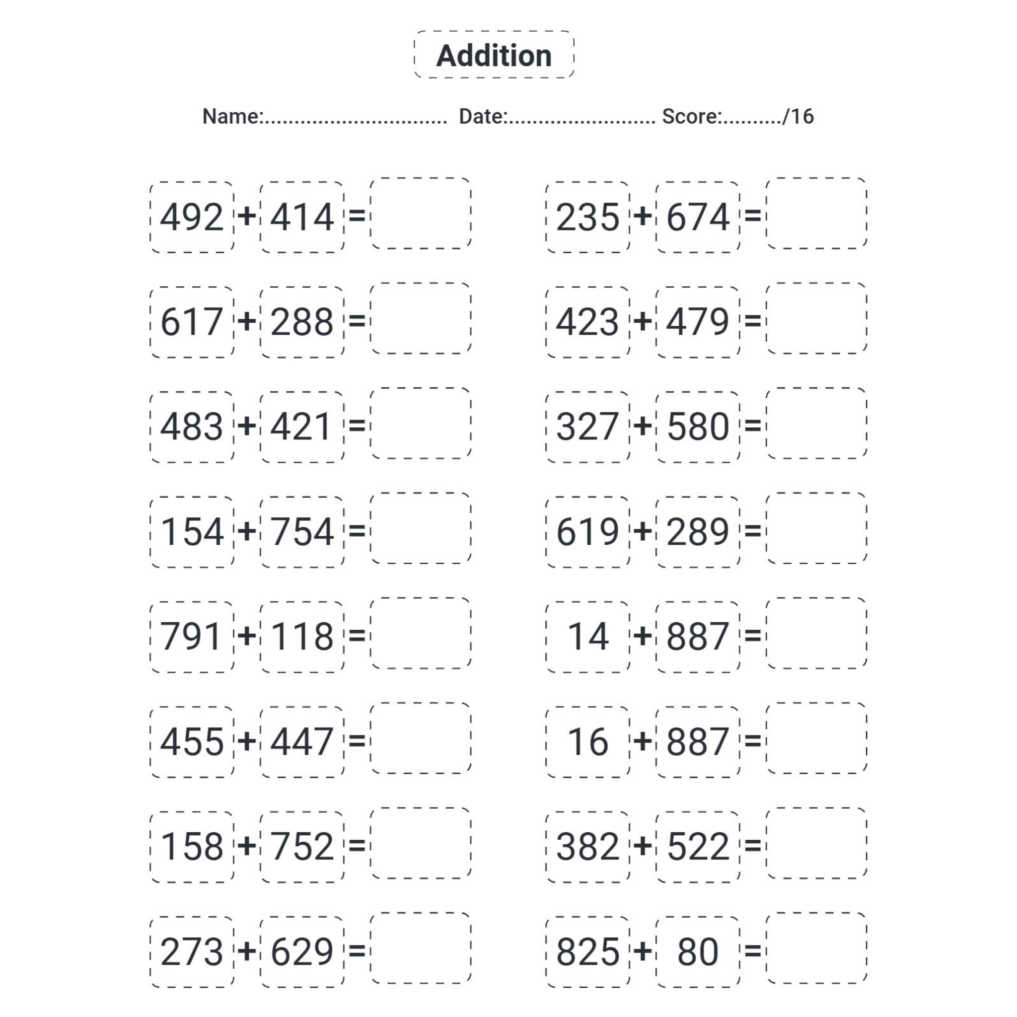 Addition Math Workbook for Kids