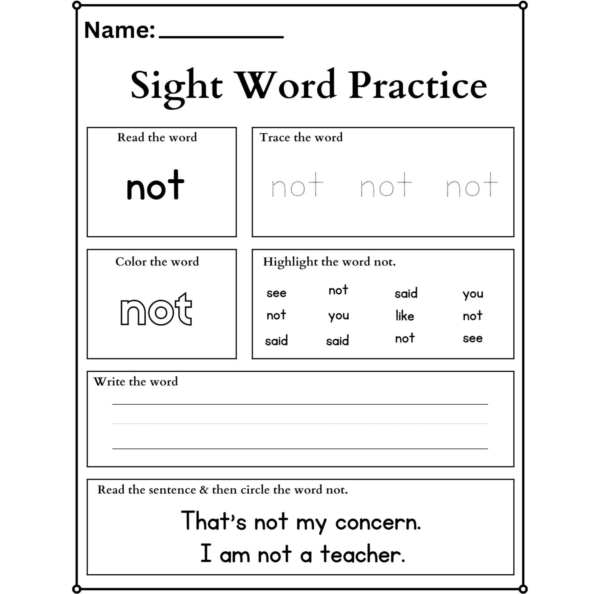 Sight Word Practice Tracing Worksheets