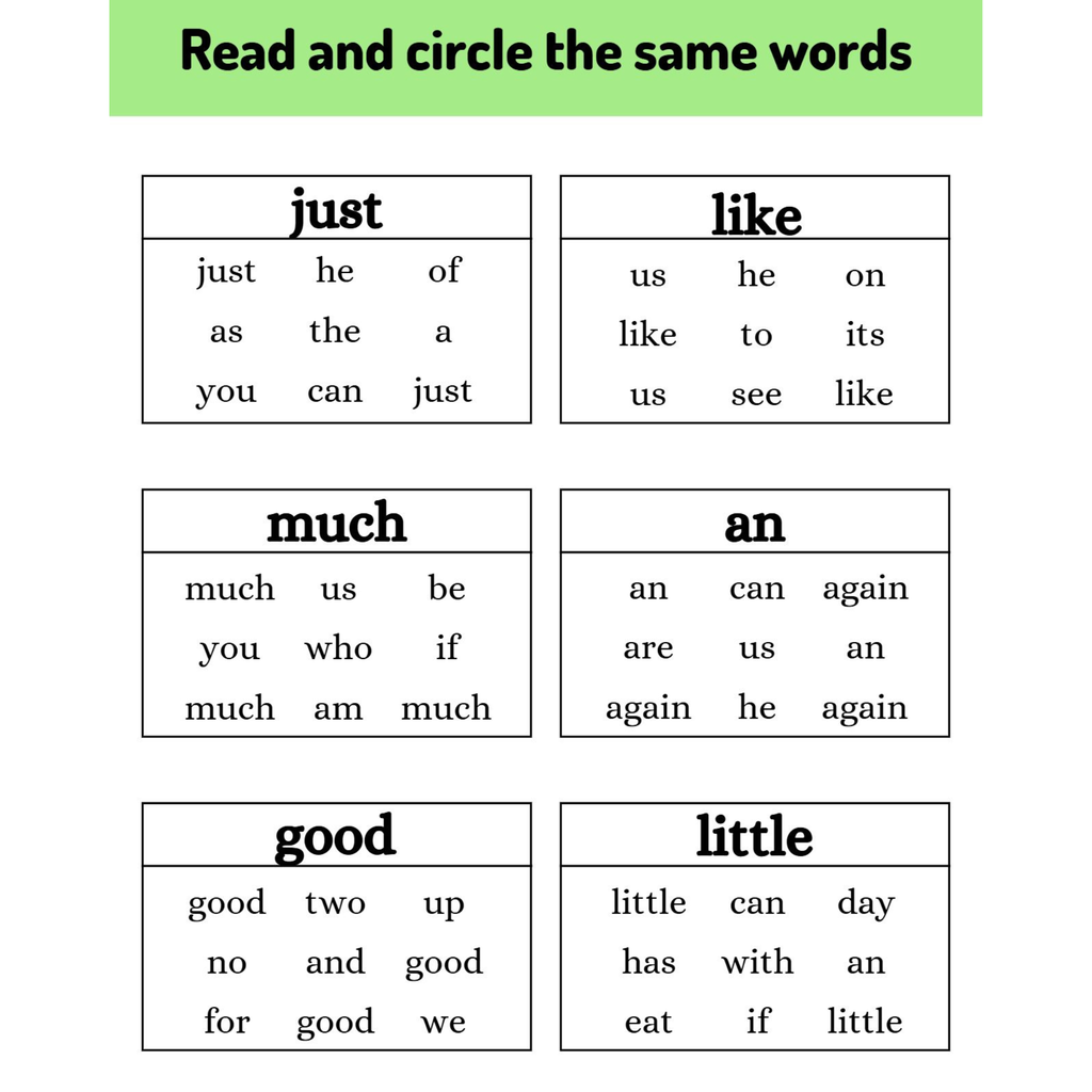 Sight Word Read and Circle Worksheets