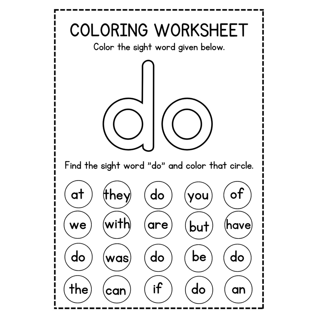 Sight Word Coloring Worksheets