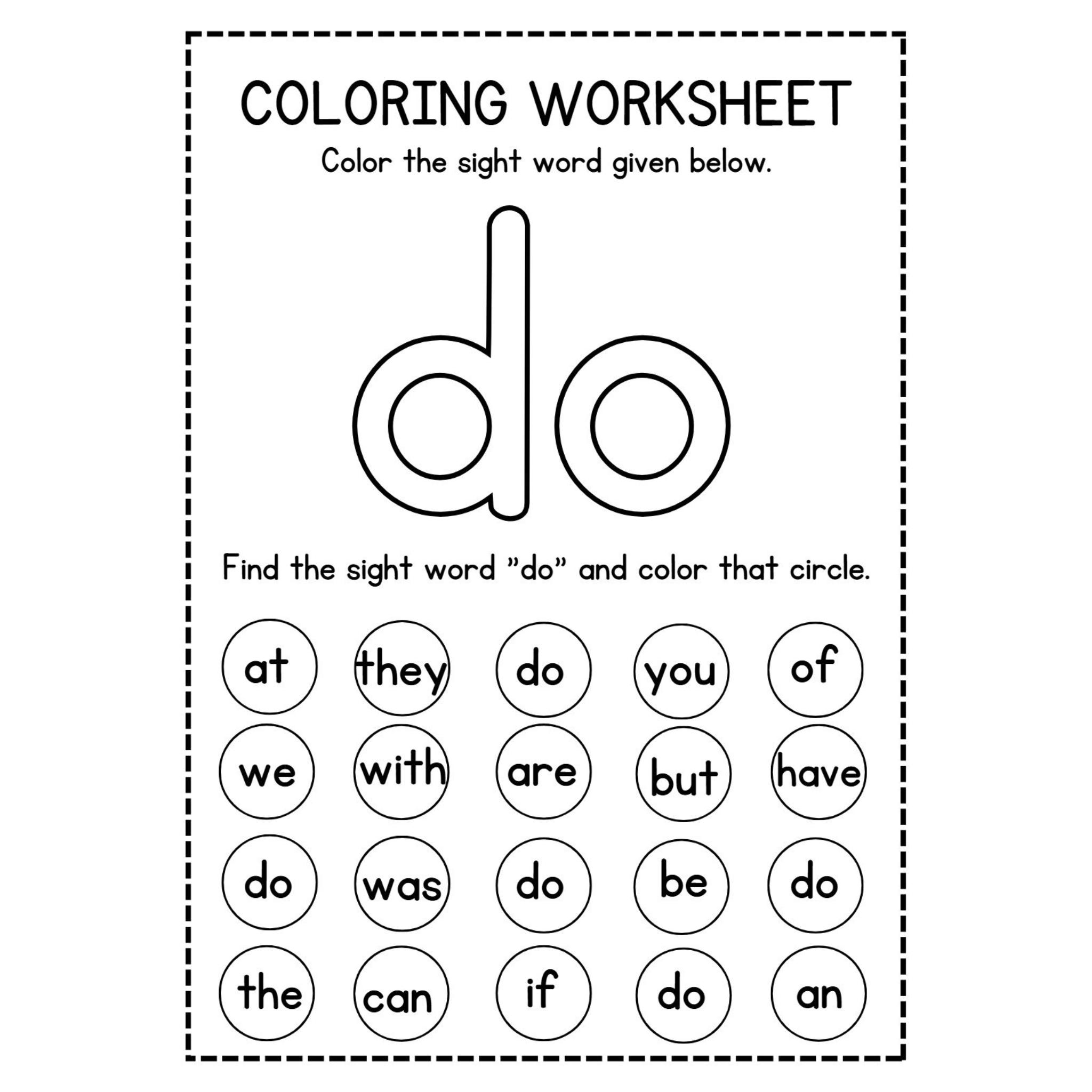 Sight Word Coloring Worksheets