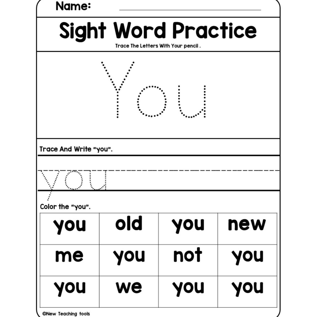 Pre Kindergarten Dolch Sight Word Practice