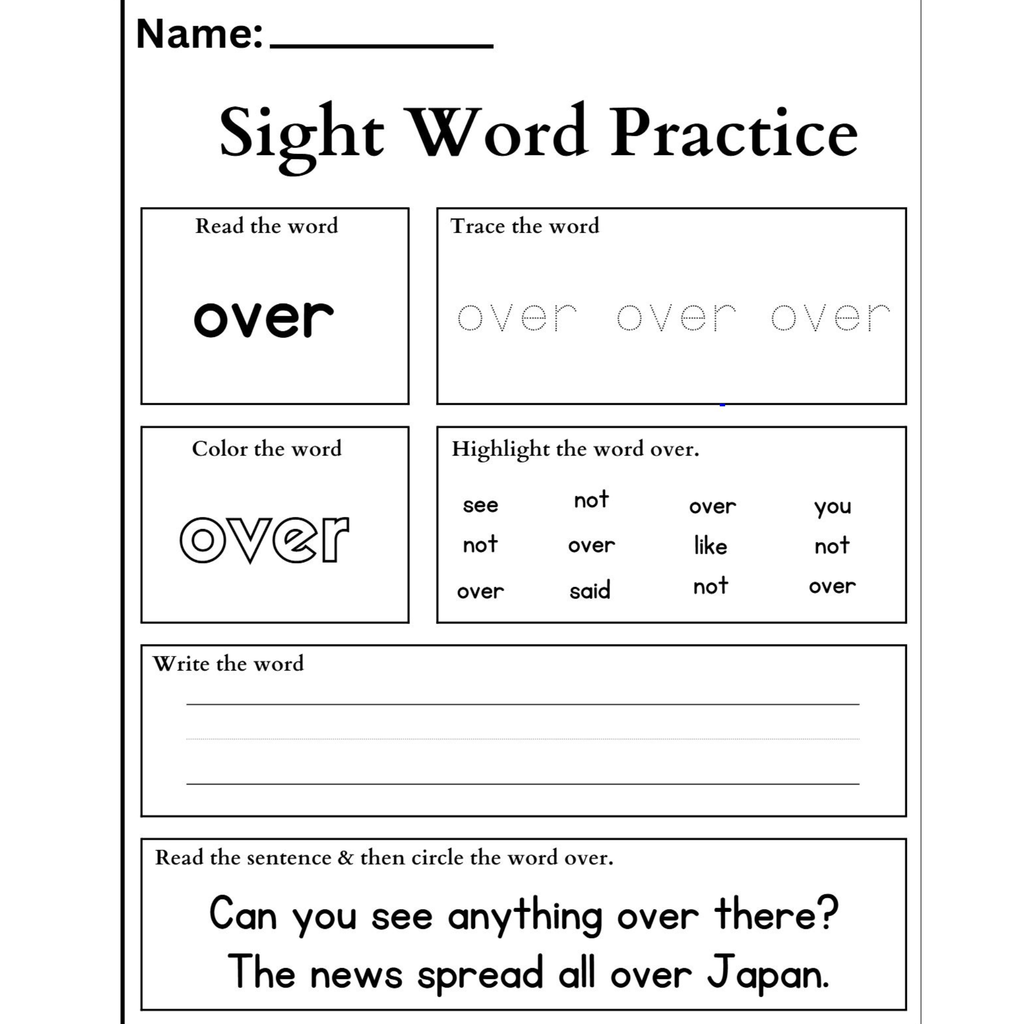 Sight Word Practice Tracing Worksheets