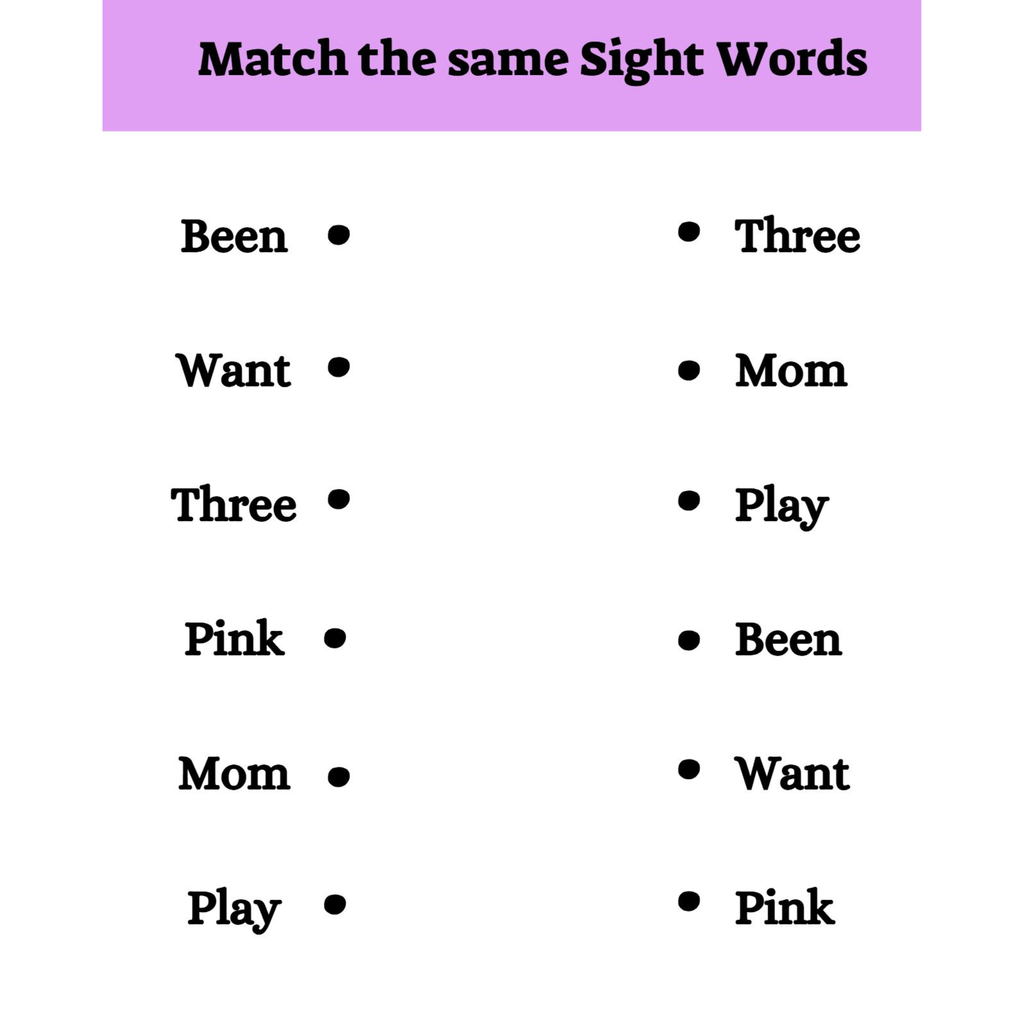 Sight Word Matching Worksheets