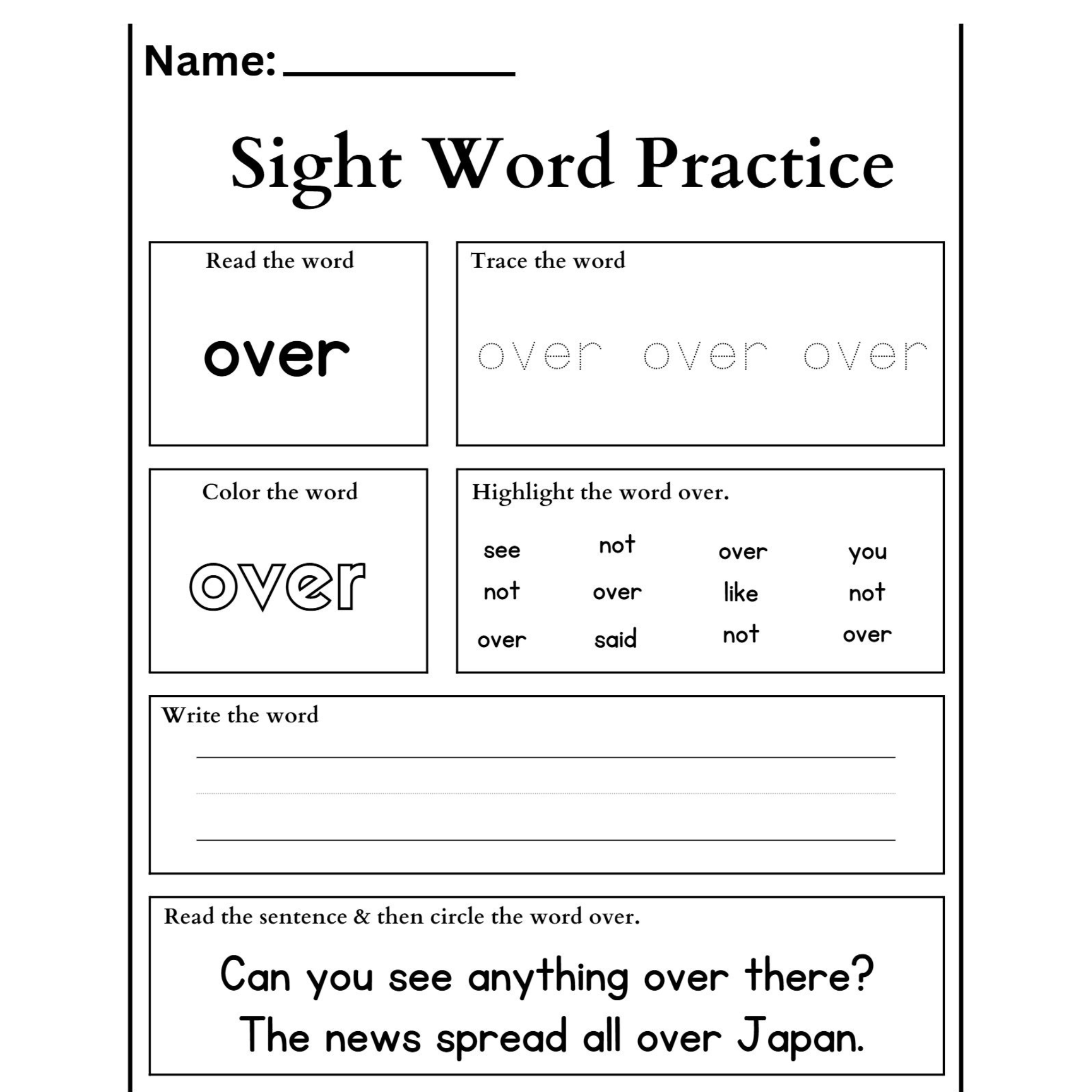 Sight Words Tracing Worksheets