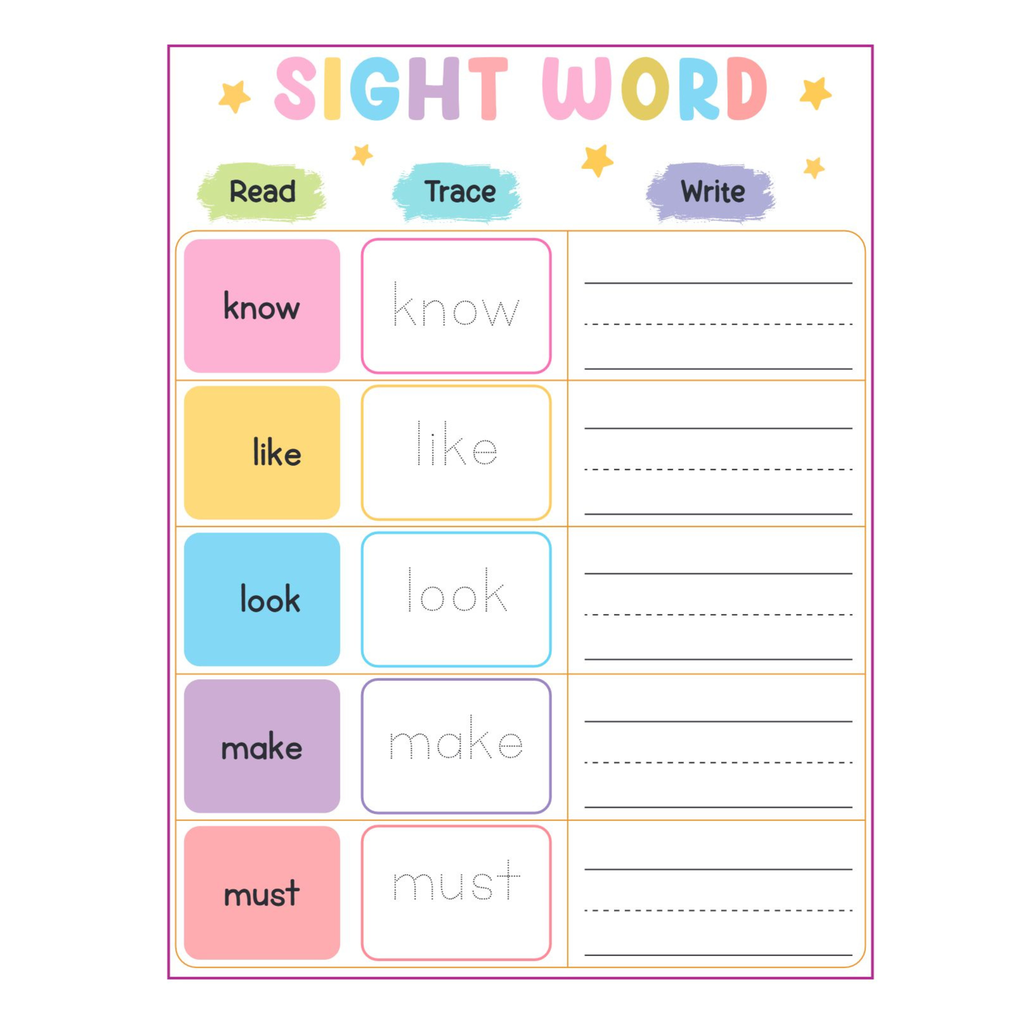 Sight Word Read Trace Write Worksheets Bundle