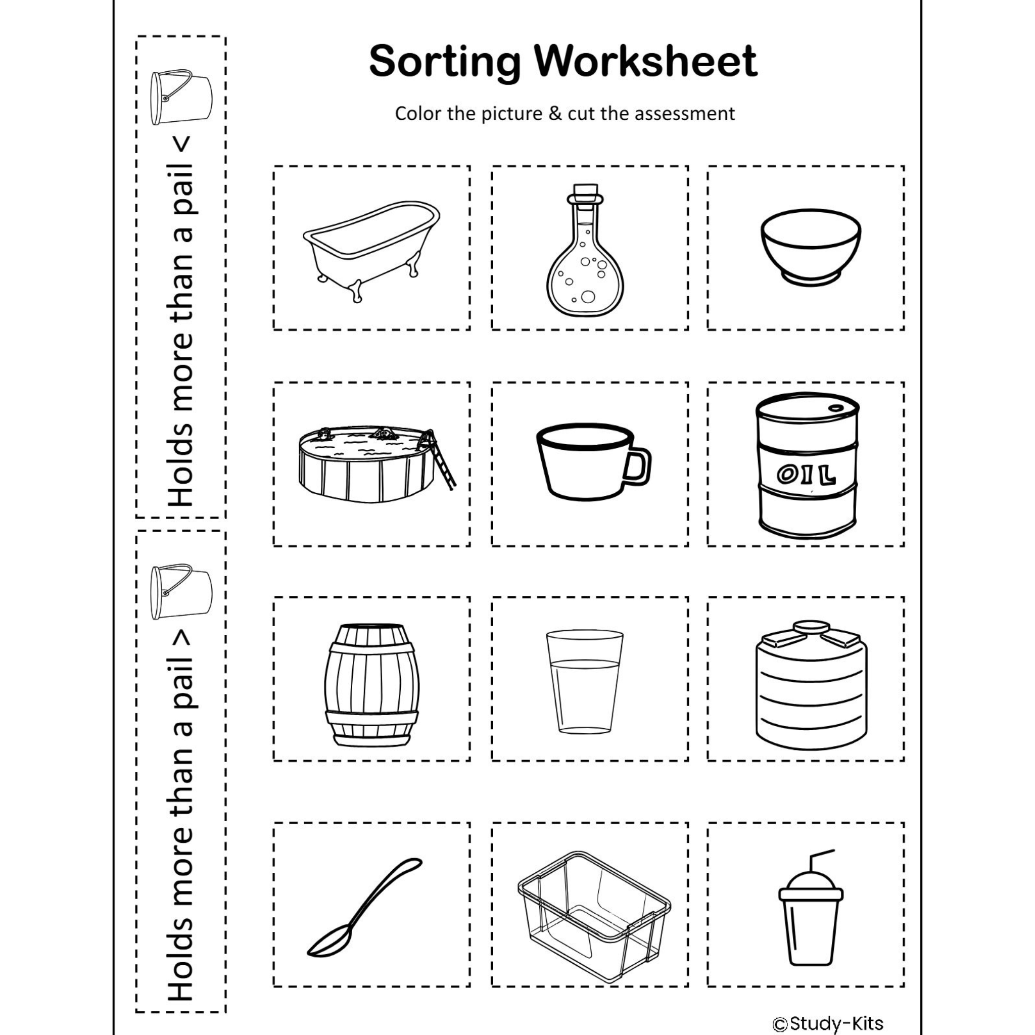 Measurement Capacity Sorting Worksheets