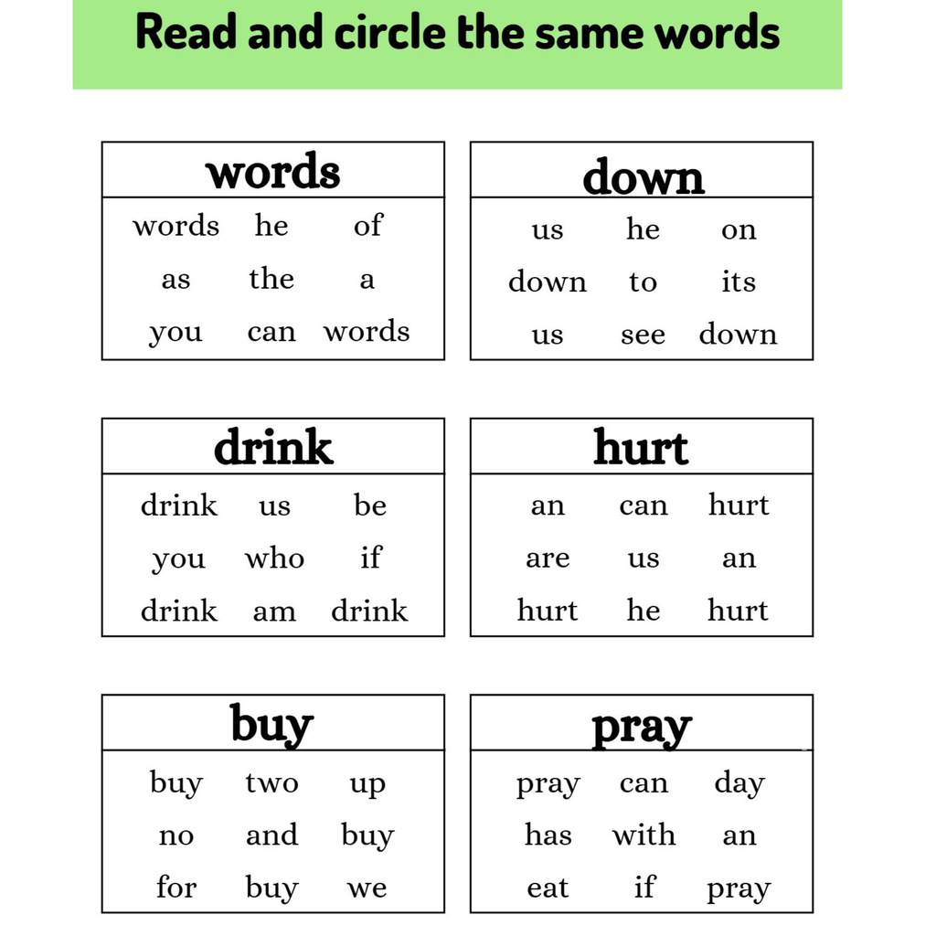 Sight Word Read and Circle Worksheets