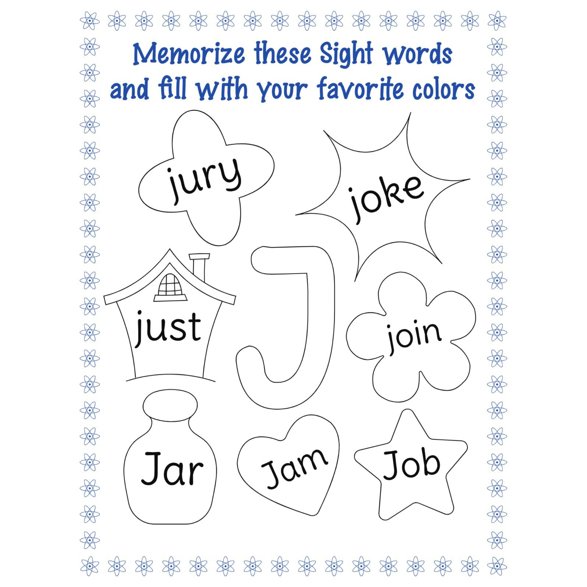 Sight Words Alphabet Coloring Pages