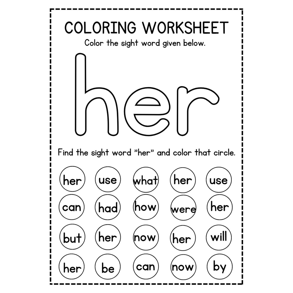 Sight Word Coloring Worksheets