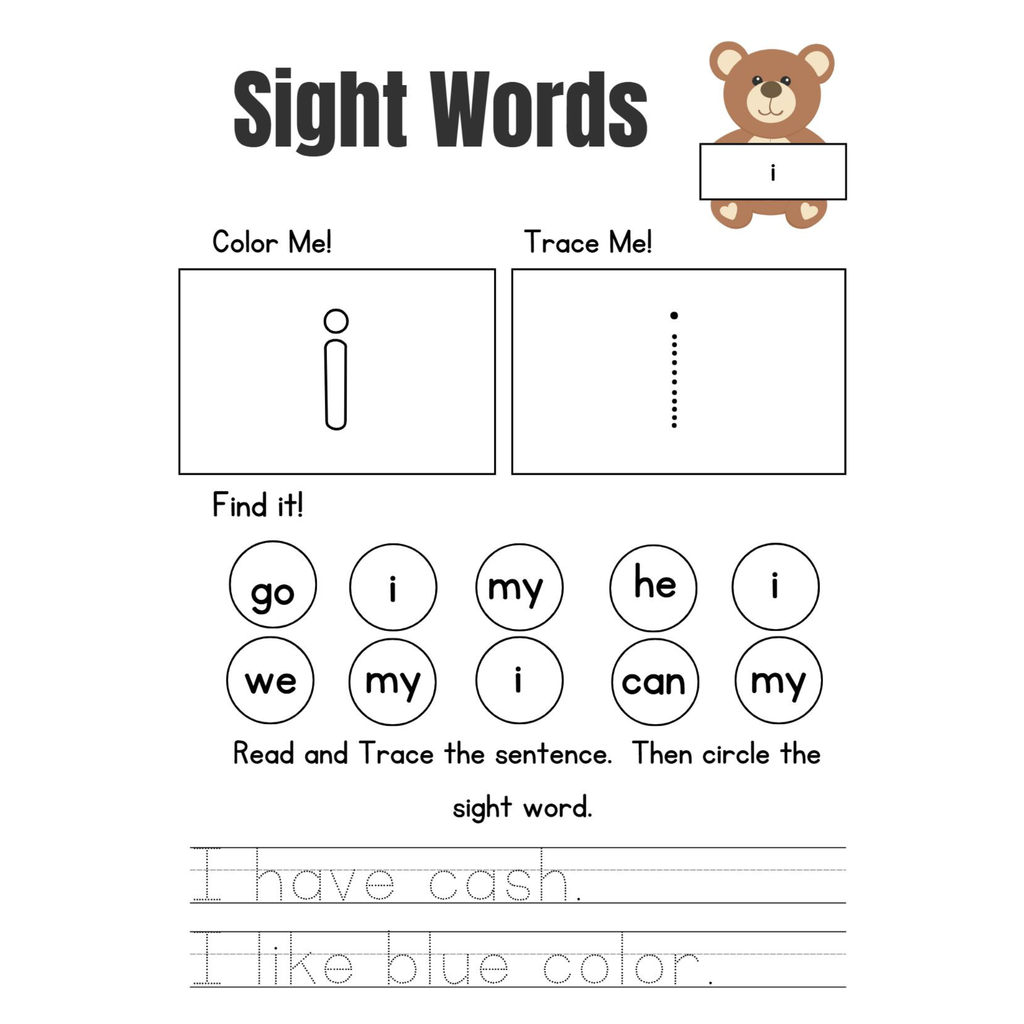 Learn Sight Words Tracing Worksheets