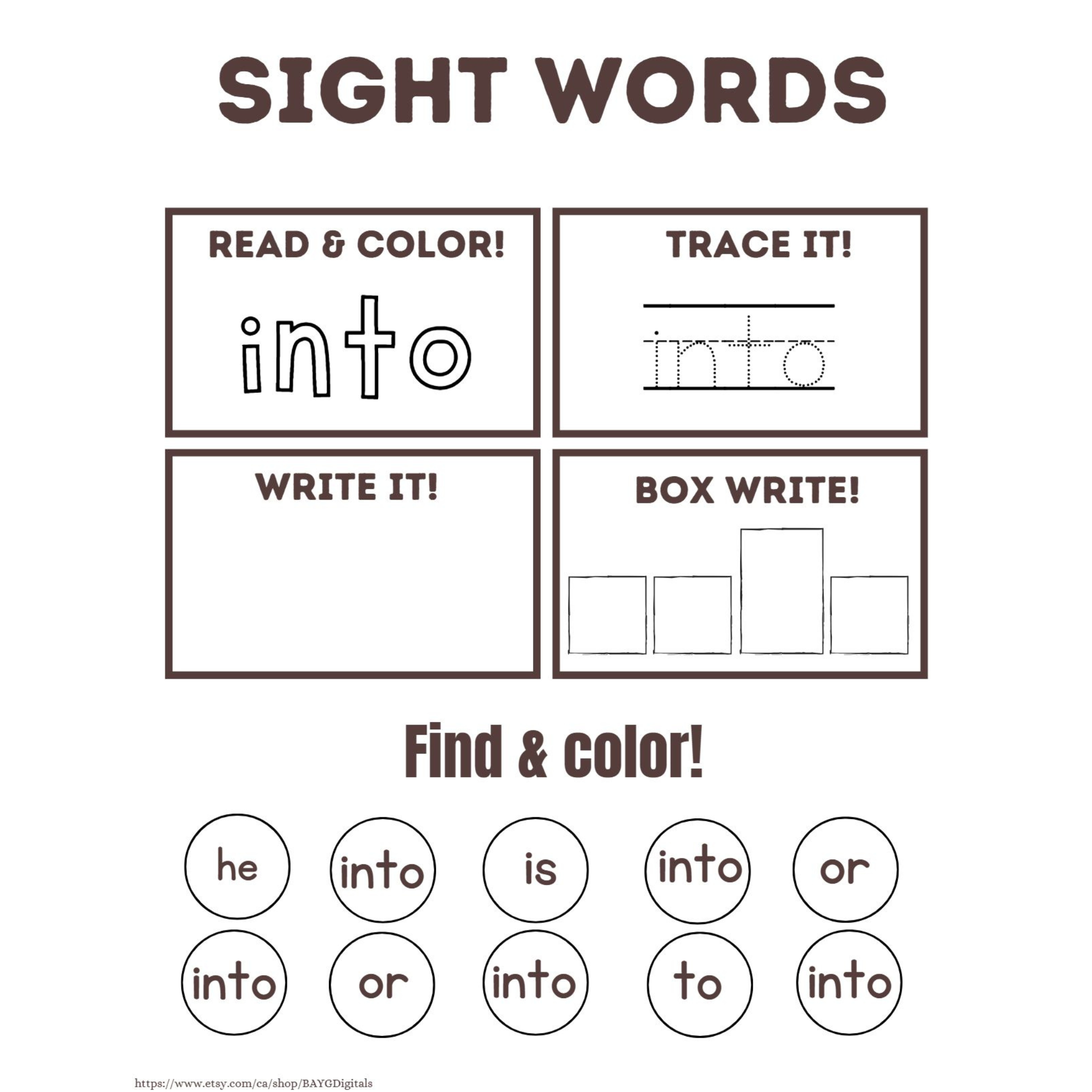 Sight Words Read Trace Write Worksheets