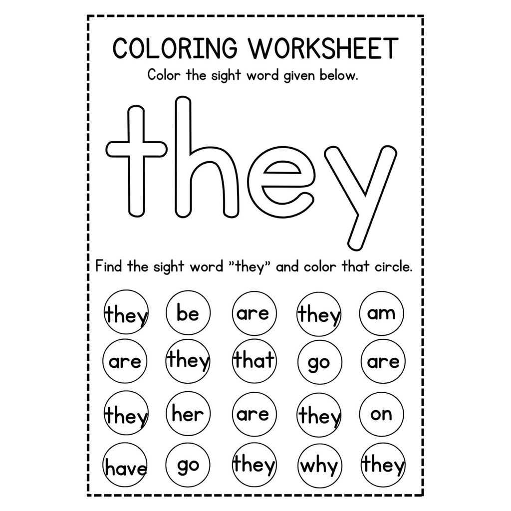 Sight Word Coloring Worksheets
