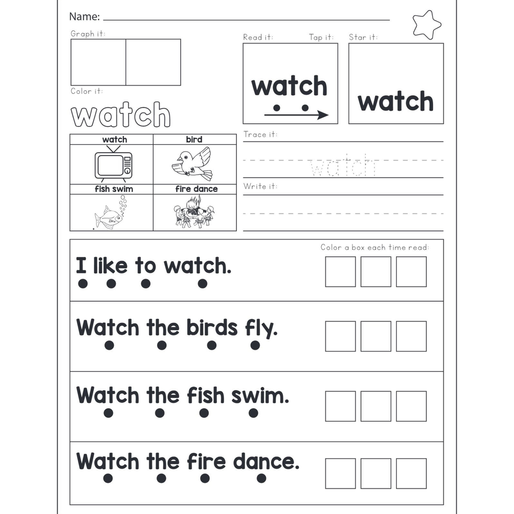 Science of Reading Sight Words Fluency Worksheets