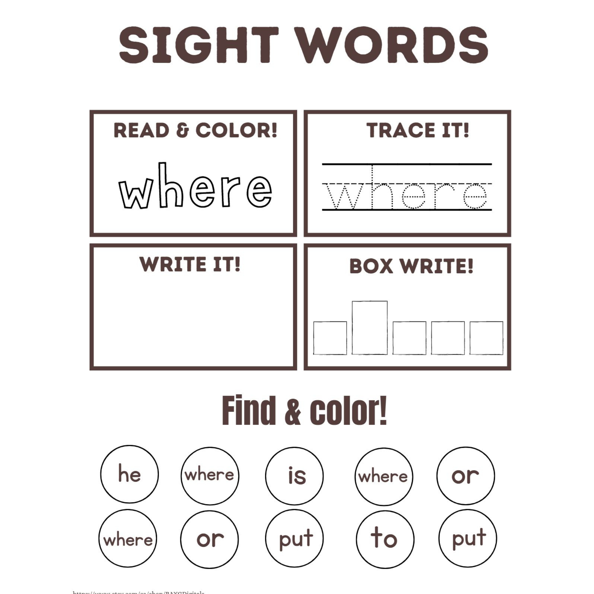 Sight Words Read Trace Write Worksheets
