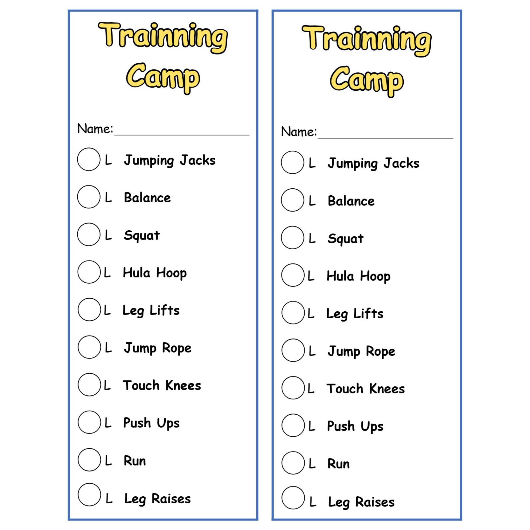 Kids Sports Training Exercise Cards