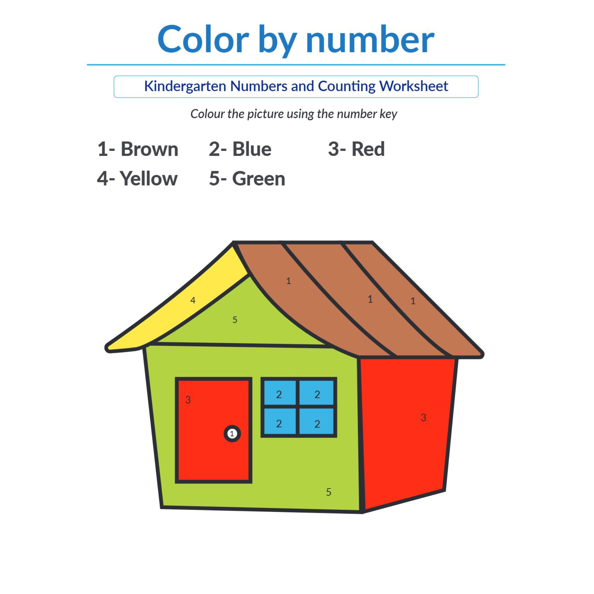 Kindergarten Color Words Shapes and Color by Number Worksheets