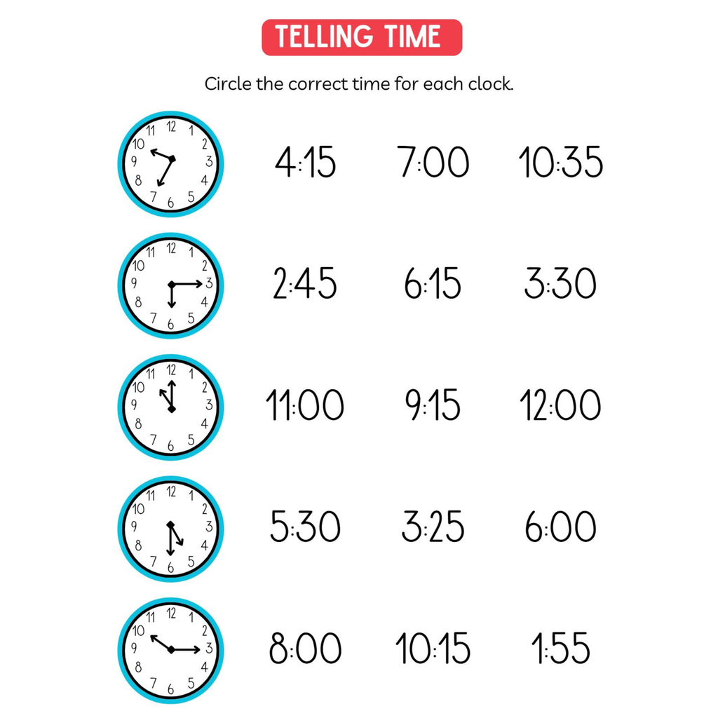 Learning to Tell Time Worksheets