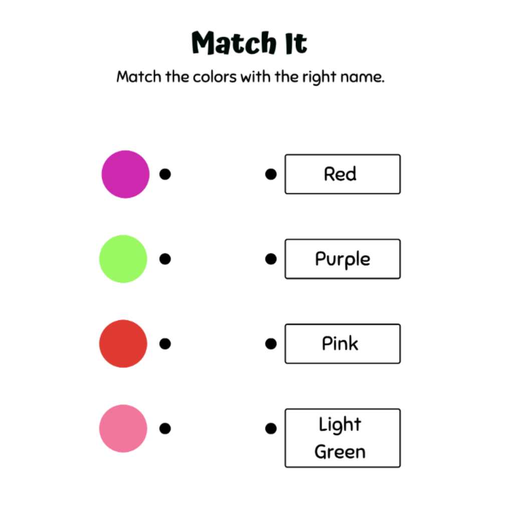Match Colors to Names Worksheets