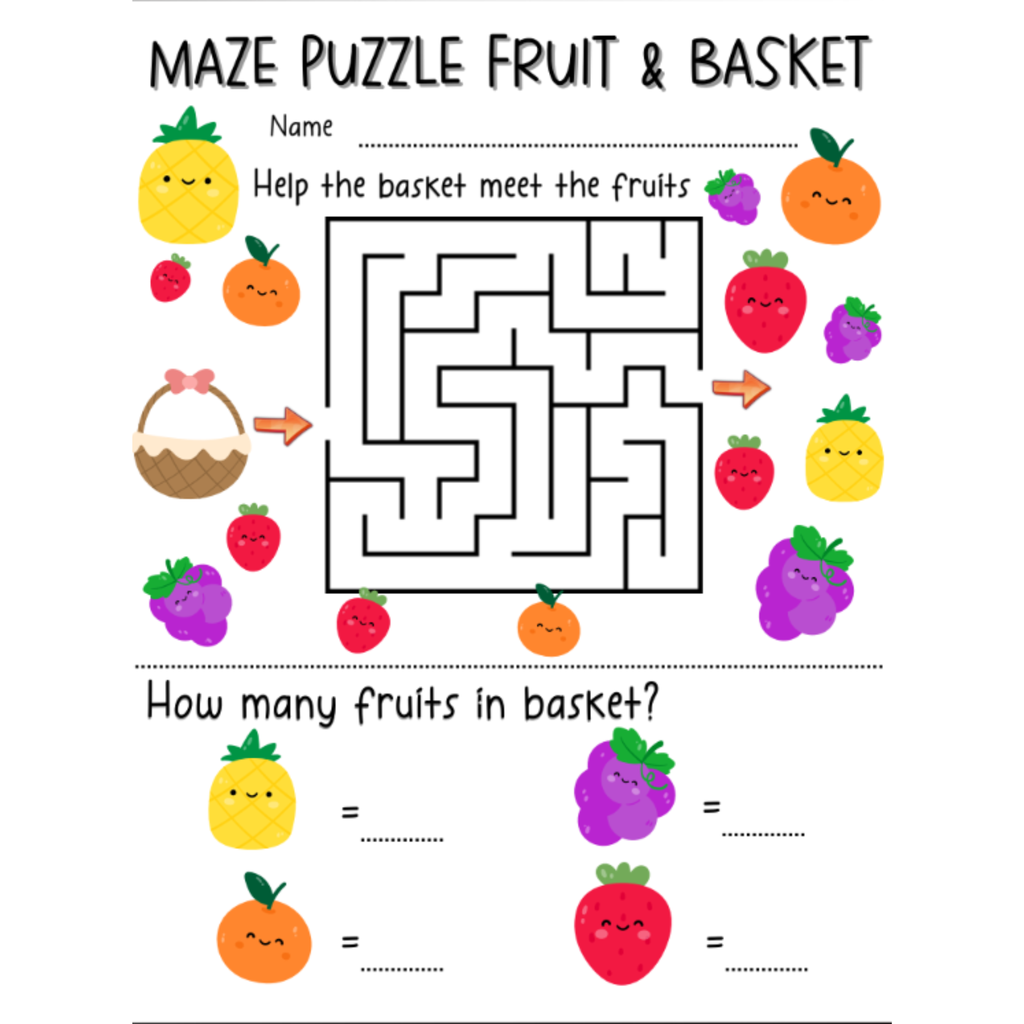 Maze Puzzle Counting Activity Worksheets