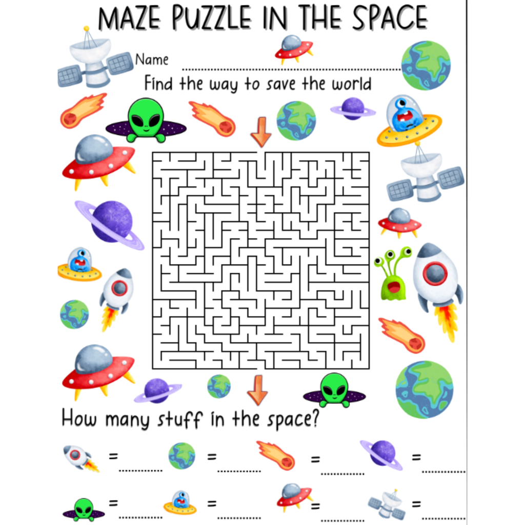 Maze Puzzle Counting Activity Worksheets