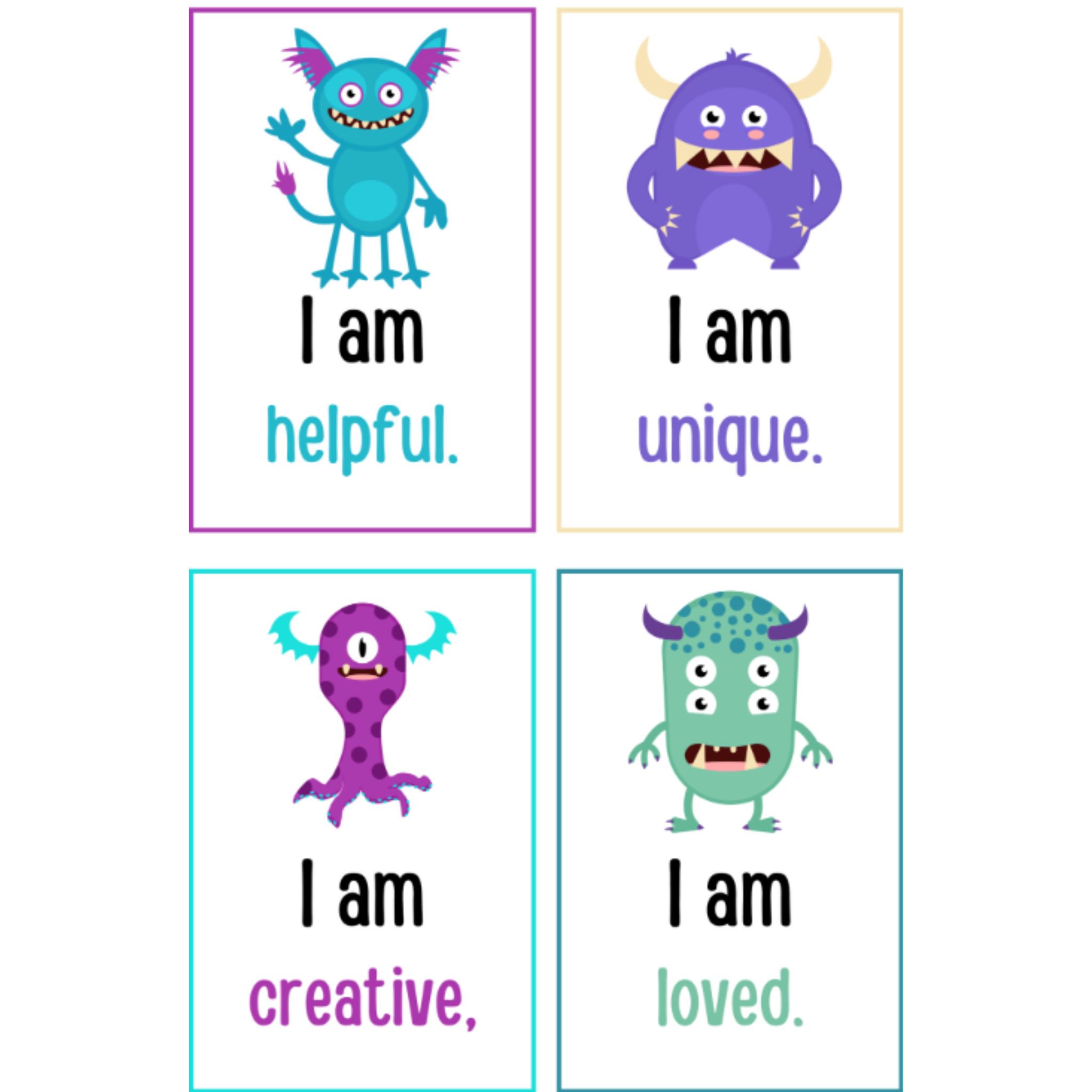 Monster Positive Affirmation Cards for Kids