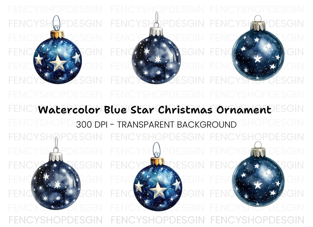Dark Blue Starry Christmas Baubles Clipart Bundle