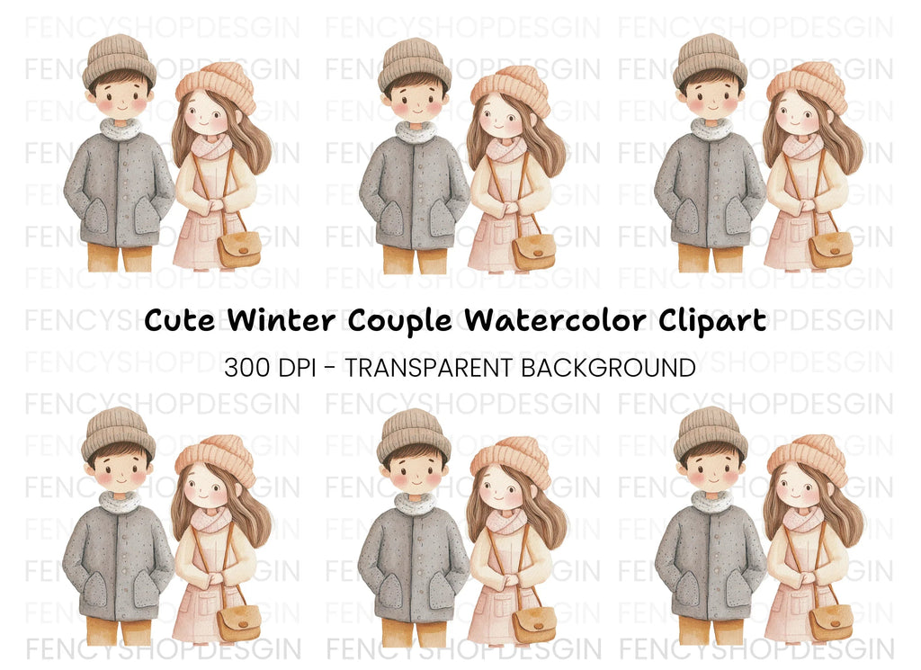 Charming Winter Couple Clipart Bundle