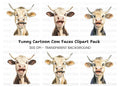 Funny Cartoon Cow Faces Clipart Bundle
