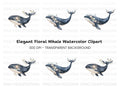 Elegant Floral Whale Clipart Bundle