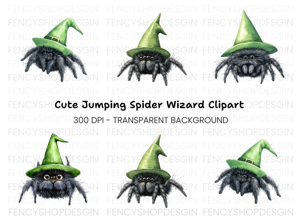 Cute Spider Witch Hat Halloween Clipart Bundle