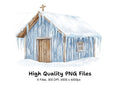 Snowy Rustic Cabins and Churches Clipart Bundle