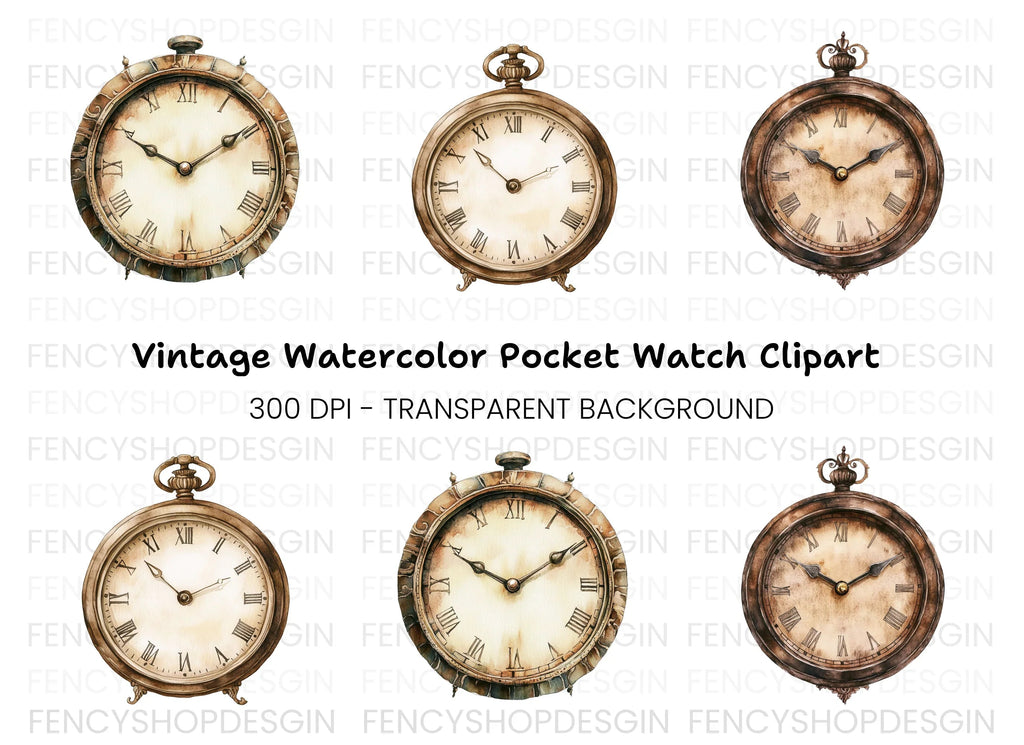 Antique Pocket Watch Clipart Bundle