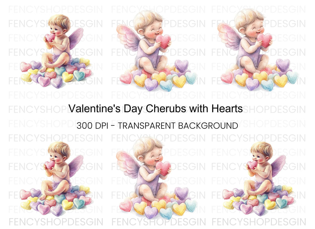 Sweet Cupid Babies with Candy Hearts Clipart Bundle