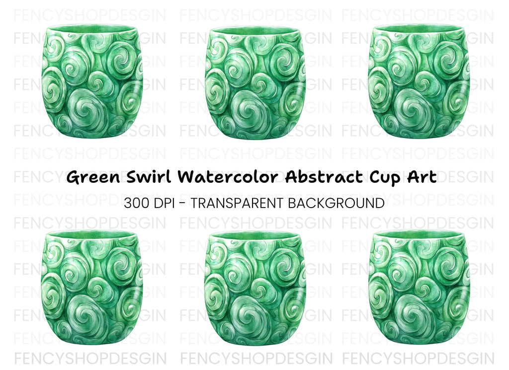 Green Swirl Patterned Jade Cup Clipart Bundle