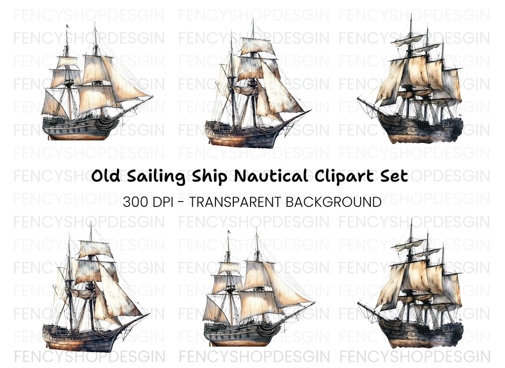 Vintage Galleon Ship Clipart Bundle
