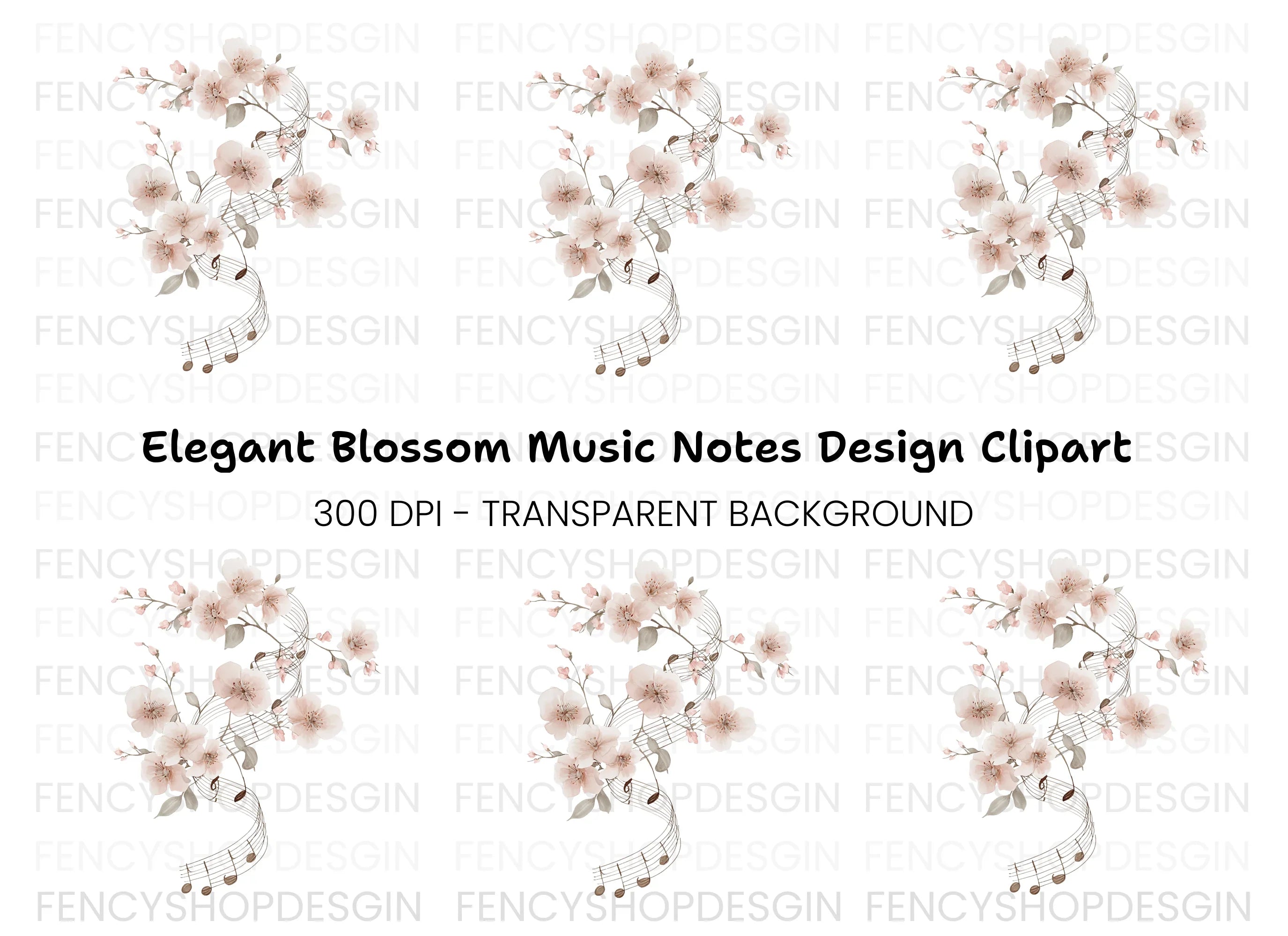 Cherry Blossom Music Notes Clipart Bundle